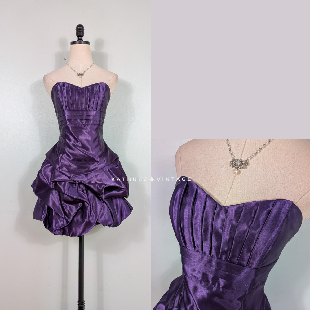 Vintage McClintock Prom Dress Mini Gown 4 Purple Y2K Hoco Strapless Bubble Glam